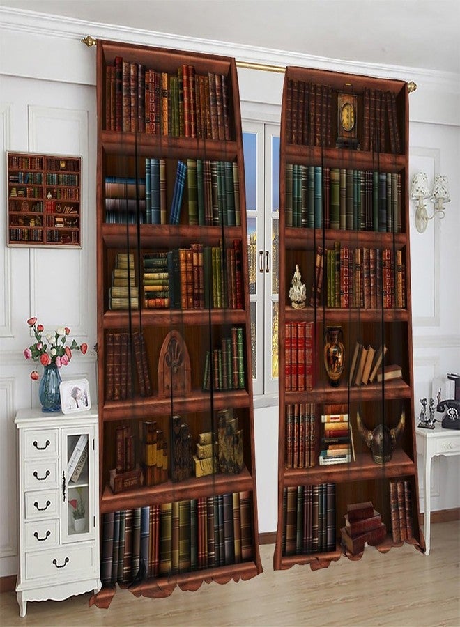 LOMADIA Bookshelf Blackout Curtains, Retro Books Library Wooden Bookcase Pattern Home Decor Window Rod Pocket Thermal Insulated Curtain for Bedroom Living Room Home Office Drapes 42x63in - Image 3